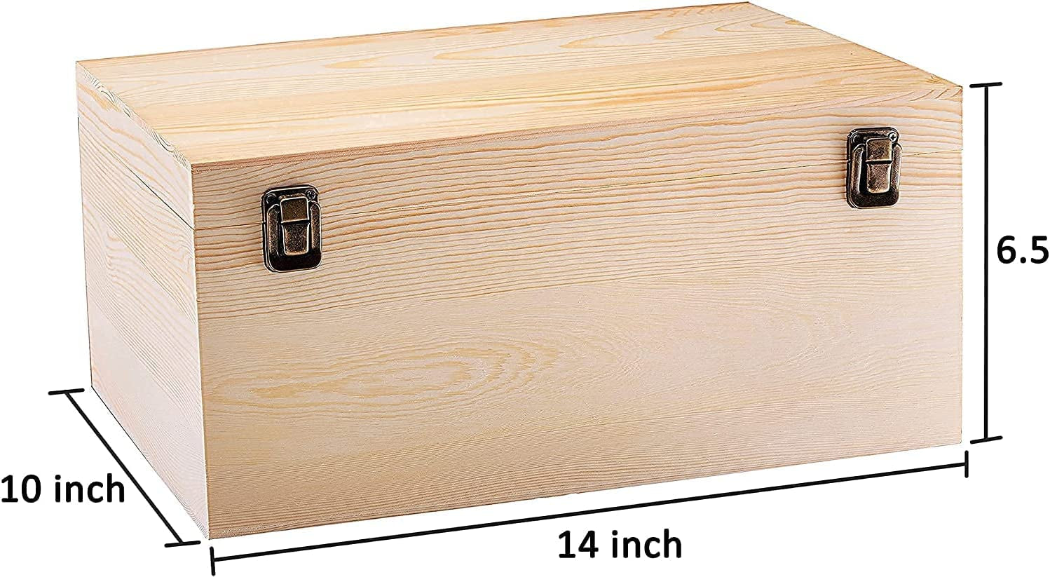 14" X 10" X 6.5"- Large Wooden Box with Hinged Lid - Unfinished Wood Box - Pine Wood Boxes for Crafts - Wooden Storage Box - DIY Memory Box - Wooden Keepsake Box - Cajas De Madera