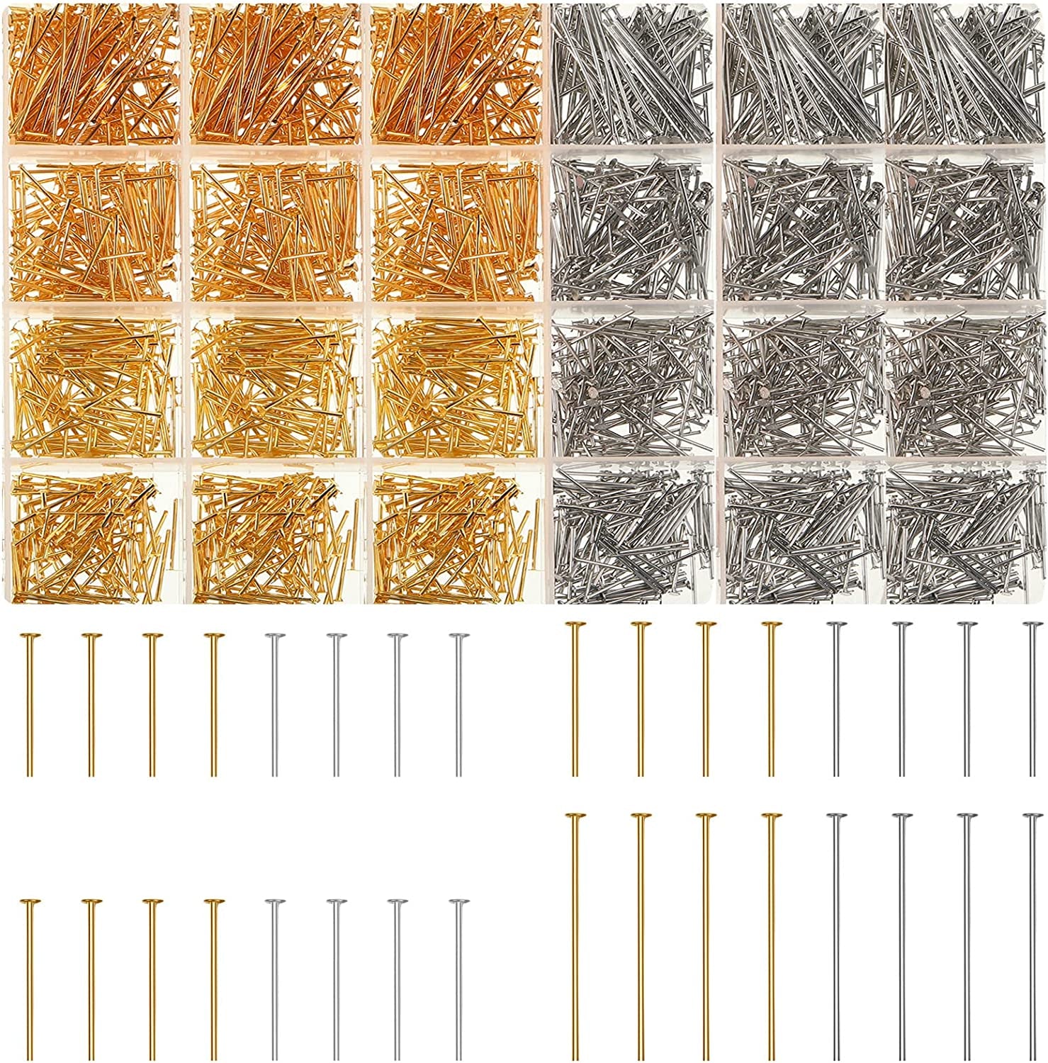 2800 Pieces Headpins for Making Jewelry Flat Head Pins Set 0.63 Inch 0.71 Inch 0.79 Inch 1.18 Inch Jewelry Making Head Pins Mix Beading Pins for DIY Jewelry Making (Multicolor)