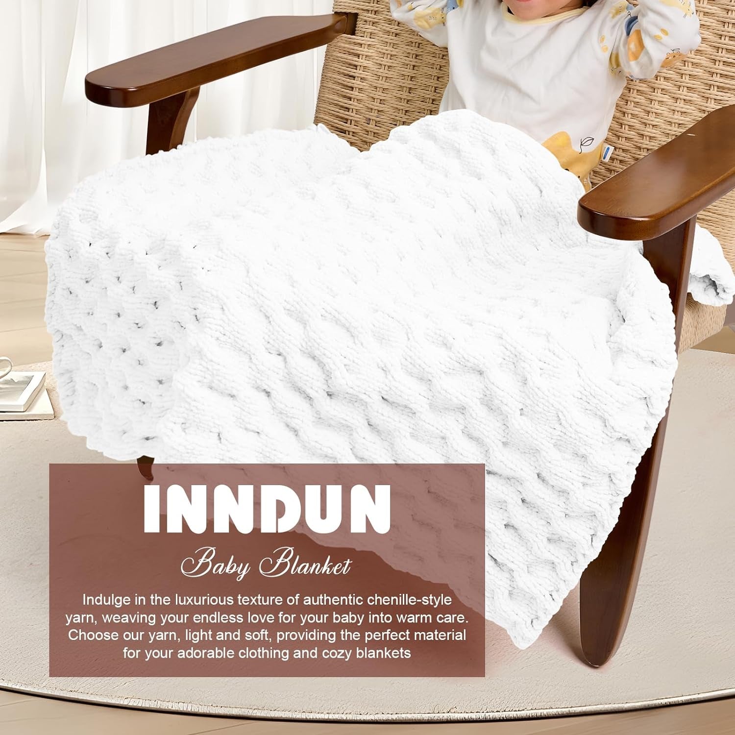 Blanket Yarn 3 Pack of 100G/3.5Oz - White Chenille Yarn 6 Super Bulky - Knitting, Crocheting &amp; Crafts Chunky Yarn
