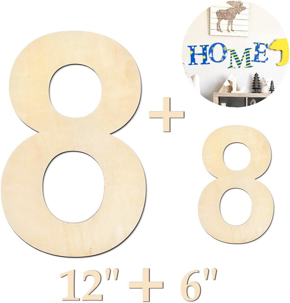 Large Wooden Number 5, Unfinished Wood Crafts Wood Numbers Letters for DIY Craft Projects, Birthday, Party, Wedding Decorations, Big Wooden Numbers 12 Inch and Small Wooden Numbers 6 Inch (2Pcs/Set)