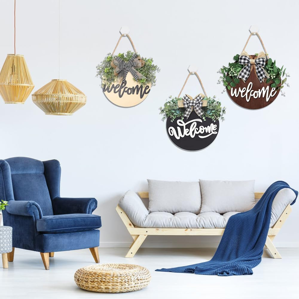 6 Pack Wood Circles for Crafts 14 Inch Unfinished Wood Slices Blank Wooden Door Hanger Sign round Wood Discs with Bows Twine Glue Point for DIY Crafts Painting Christmas Home Holiday Decor