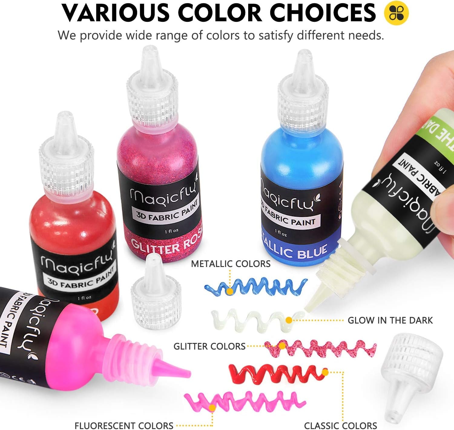 3D Fabric Paint,  40 Colors Permanent Textile Paint with 3 Brushes and Stencils, Permanent Fabric Paint with Fluorescent, Glow in the Dark, Glitter, Metallic Colors for Clothing, T-Shirt, Glas