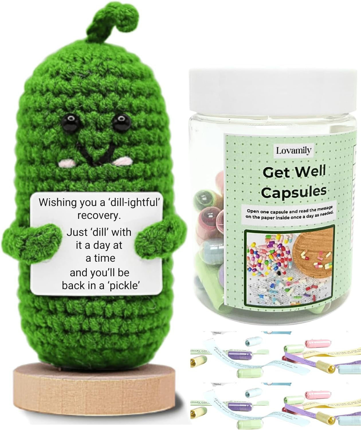 Get Well Soon Gifts - Positive Message Bottle and Knitted Positive Sunflower Crochet with Card Get Well Gifts for Women Men Patients after Surgery Cancer Chemo Sick Recovery Gifts Emotional Support