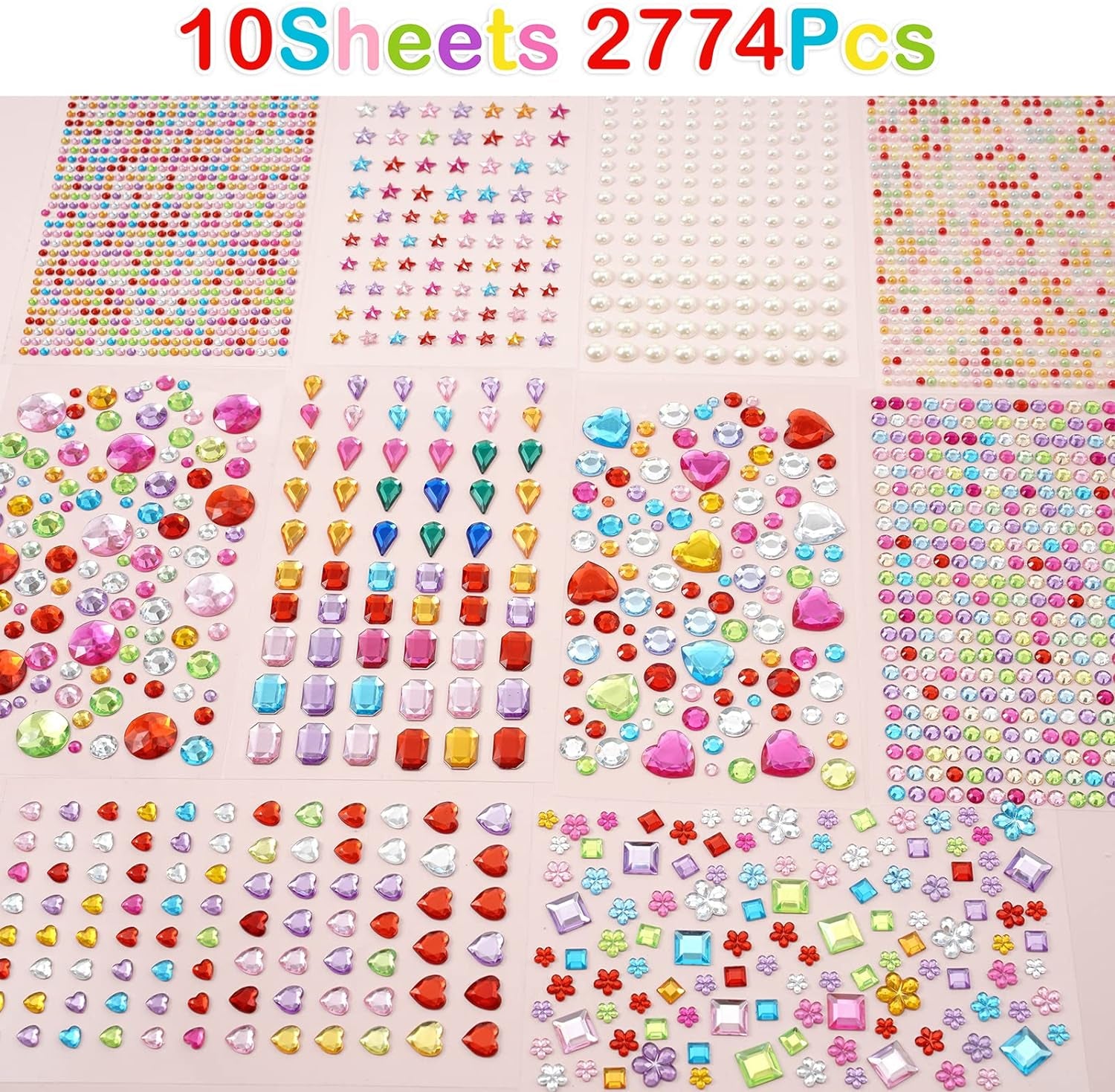 2774Pcs Gem Stickers Jewels for Crafts - Self Adhesive Rhinestone Jewel Stickers, Stick on Gems Rhinestones for Crafts, Acrylic Bling Heart Stickers, Craft Supplies for Kids