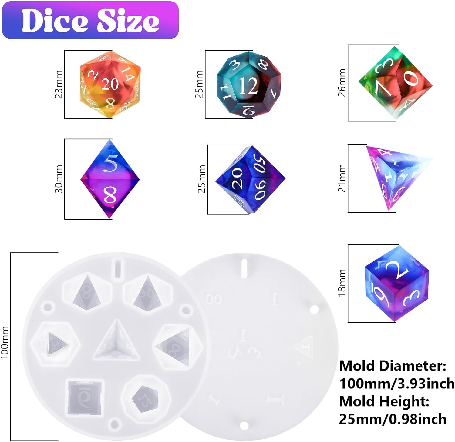 Resin Molds Silicone, Dice and Dice Box Epoxy Resin Molds with 7 Standard Stereoscopic Dice Cavities, Silicone Molds for Resin, DND Dice and Dice Organizer Dice Making Kit, Table Board Game