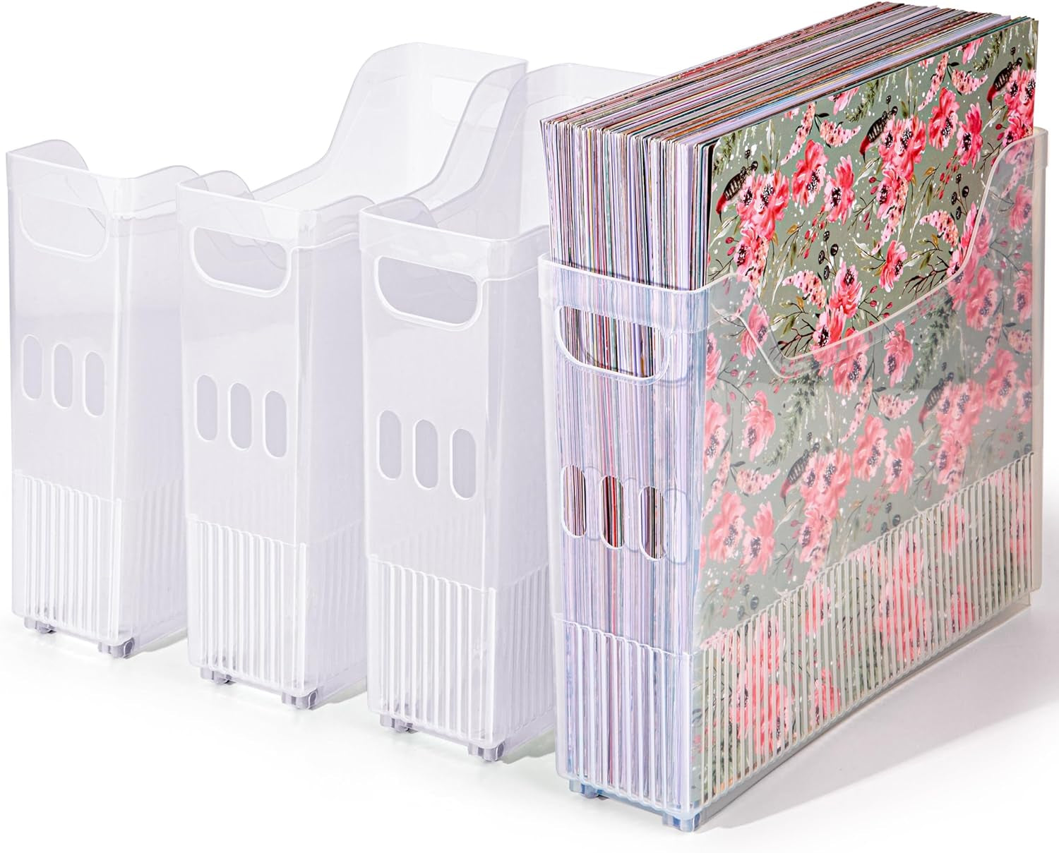 4 Pack Scrapbook Paper Storage with Wheels, Plastic Scrapbook Storage Bin for Holding 12" X 12" Papers, Scrapbook Papers, Vinyl Sheets, Cardstocks