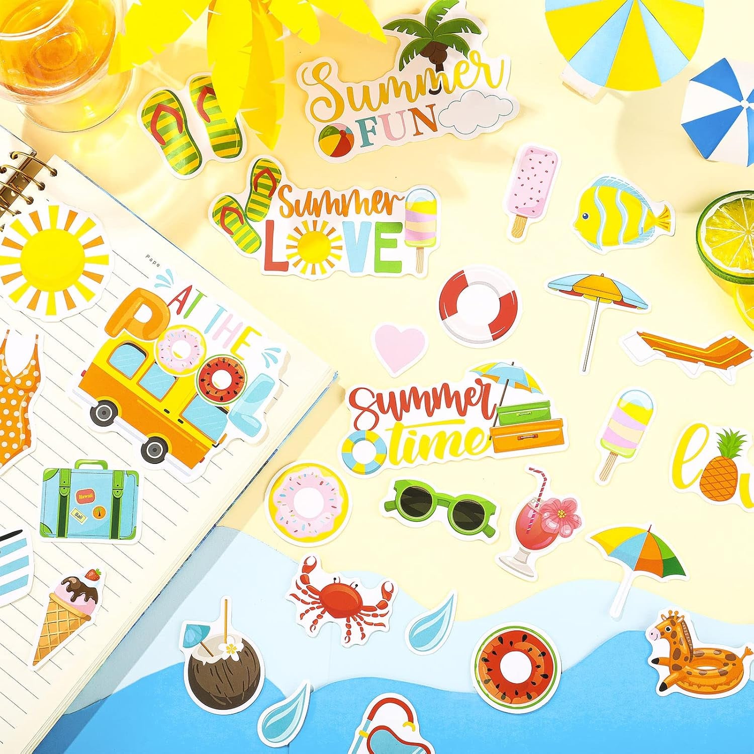 100 Pcs Summer Themed Paper Die Cuts Cardstock Scrapbook Die Cuts Scrapbooking Summer Cut Outs Scrapbook Embellishments for Summer Bulletin Board Decorations DIY Craft Making Supplies