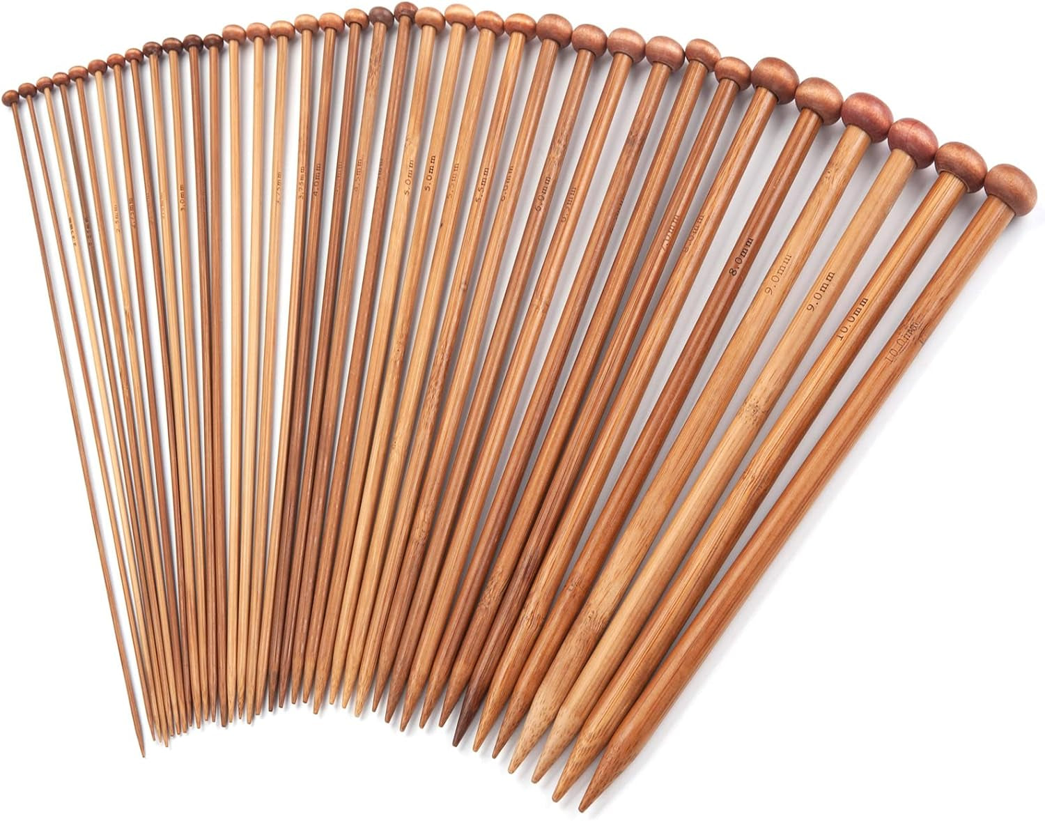 Single Point Bamboo Knitting Needles 14 Inch, 18 Pairs Wooden Knitting Needles for Beginners, US Size 0-15 (2.0-10.0Mm), Straight Wood Needles Prefect for Sweaters, Socks, Shawl, Gloves and Scarf