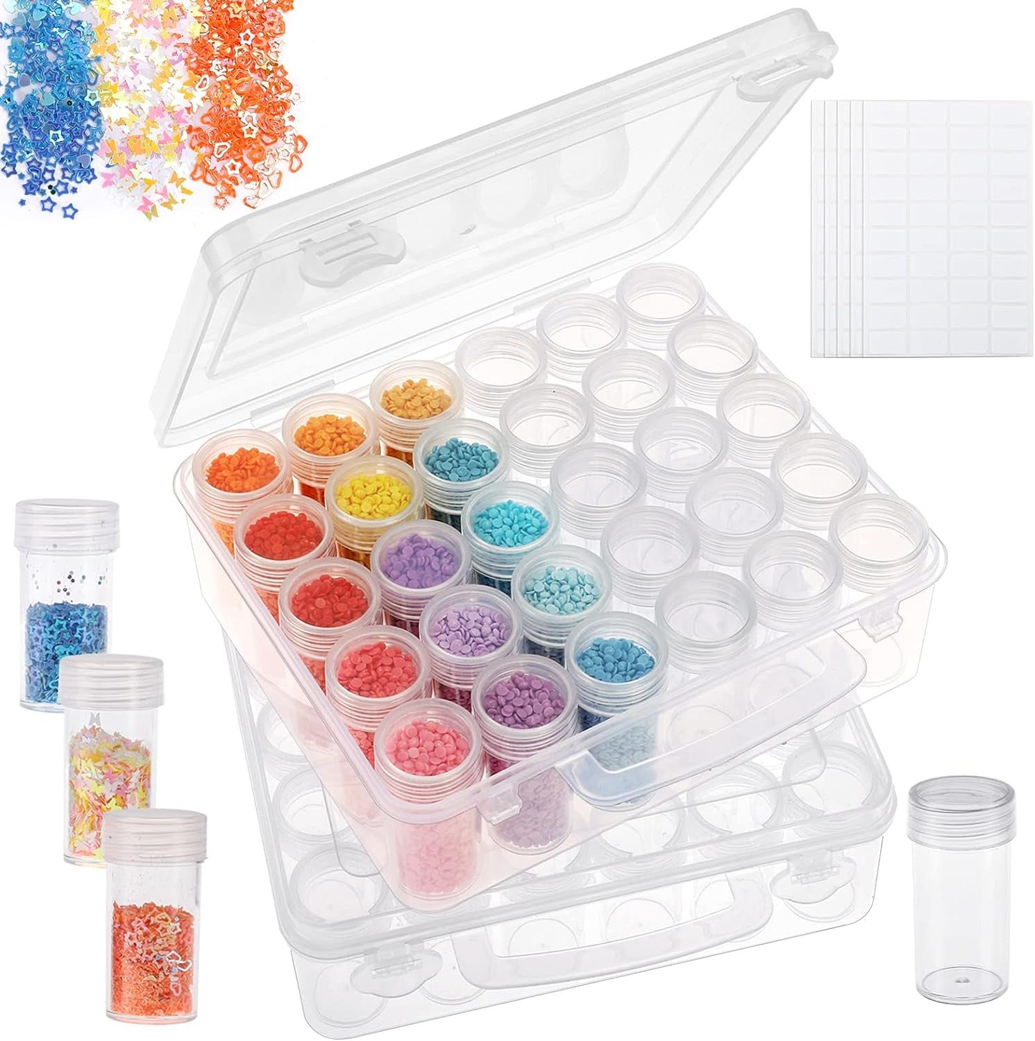 2 Pack X 30 Grids Embroidery Diamond Painting Storage Container Jars with Lid 200Pcs Label Stickers Plastic Beads Container for DIY Diamond Nail Art Crafts Seeds