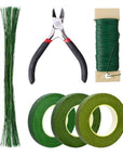 Floral Tape and Floral Wire Floral Arrangement Kit,Green Floral Tape and Boutonniere Pin White Ribbon Wire Cutter 22 Guage Floral Stem Wire for Wreath Making Supplies