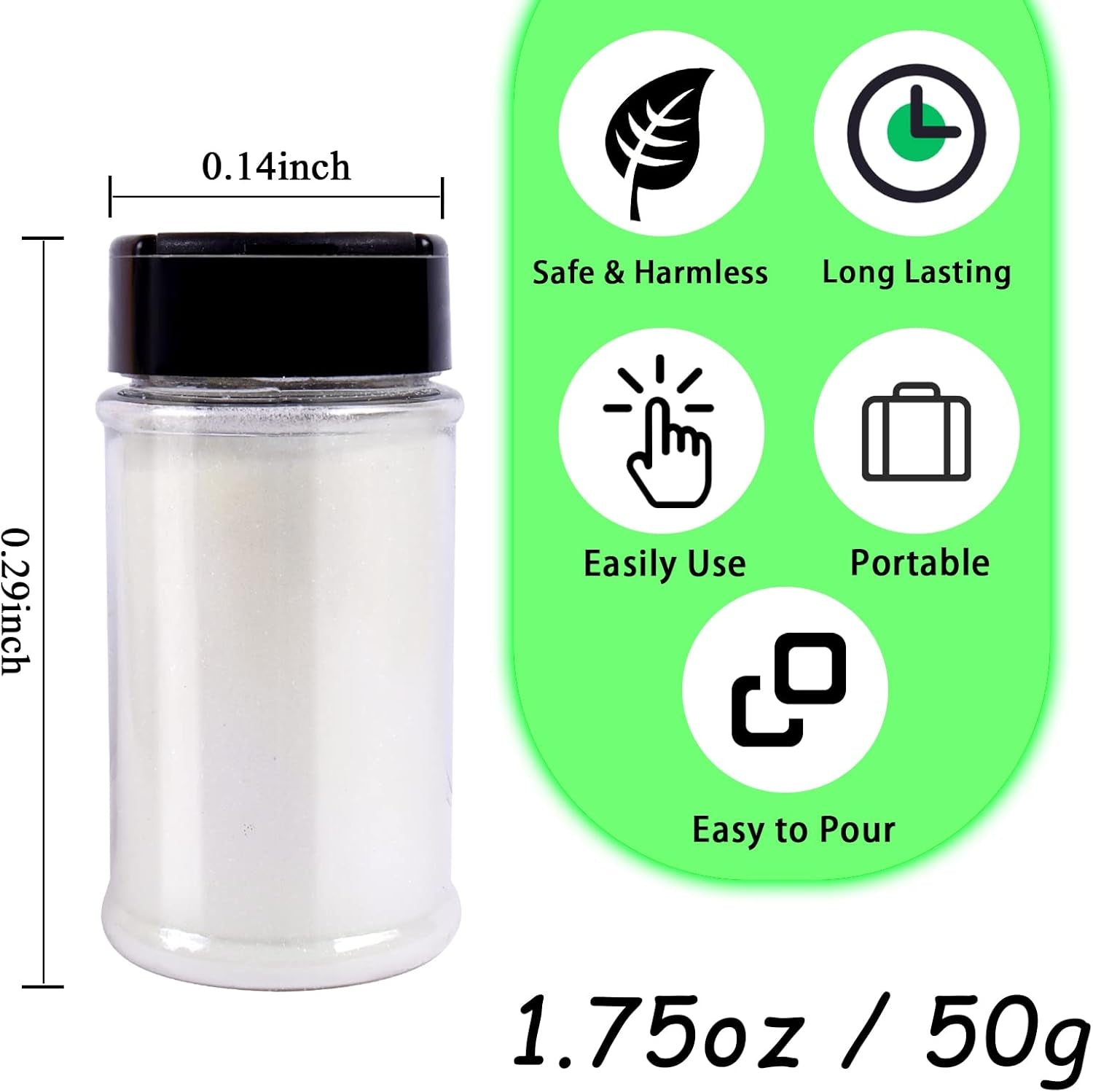 Glow in the Dark Glitter, 1.94Oz 55G Luminous Ultra Fine Glitters Powder Glowing Glitter Epoxy Resin PET Flake 1/128" 0.008" 0.2Mm Sequins for Craft Supplies Tumbler Slime Hair - White to Green