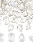 64 Pcs 4 Shapes Pointed Back Rhinestone Glass Rhinestones Gems Clear Rectangle/Teardrop/Heart/Oval Crystal Jewels Embelishments with Silver Plated Back for DIY Craft Jewelry Making