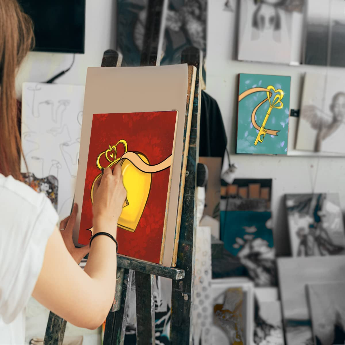 2 Pack Paint and Sip Canvas Painting Kit Pre Drawn Canvas for Painting for Adults Stretched Canvas Couples Games Date Night Lock Key Paint Party Anniversary Valentine'S Day (8X10)