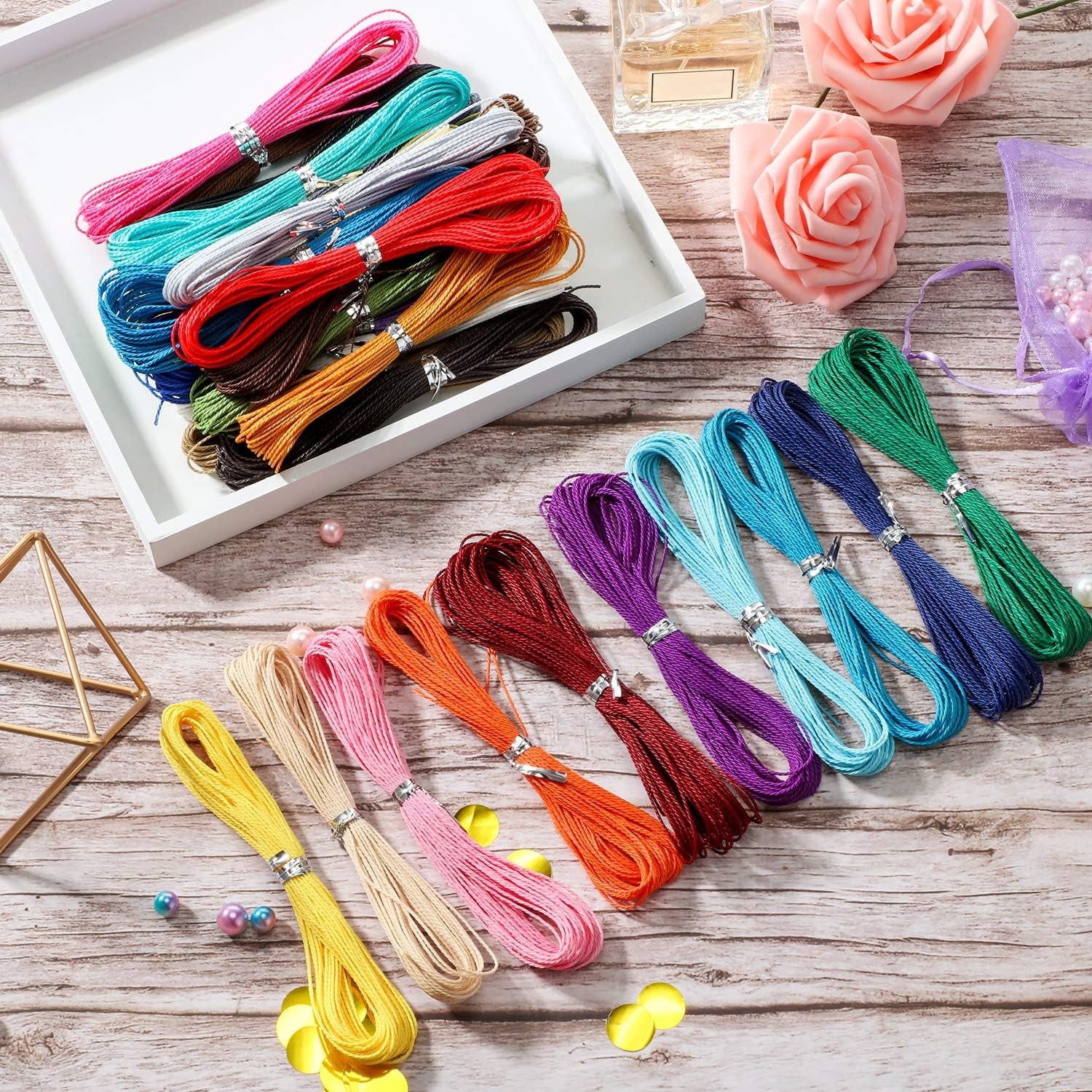 30 Colors 1Mm Waxed Cord Beading Thread for DIY Macrame Necklace Bracelet Jewelry Making String, 10M Each Color