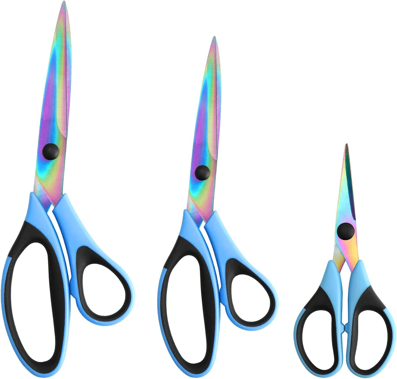 Craft Scissors, All Purpose Sharp Titanium Blade Shears, Comfortable Grips, School Scissors Set of 3 Pack, Ideal for Office, Home, Sewing, Fabric, Kitchen, Arts and DIY Supplies, 9.3&quot;/8.5&quot;/5.6&quot;, Blue