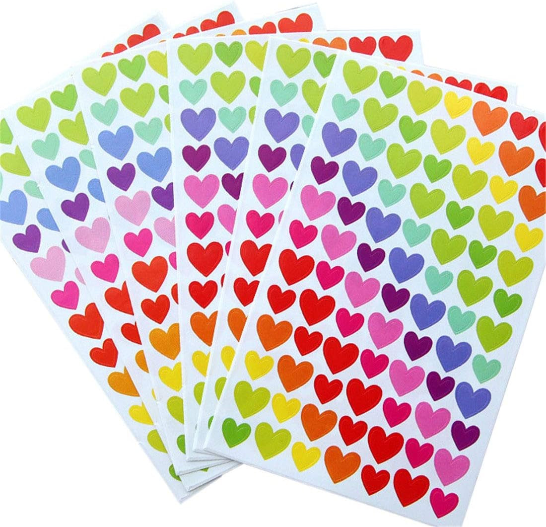 18 Sheets 1512 Pcs Colorful Dot Heart and Star Shape Self Adhesive Stickers, for Scrapbooking and Kid DIY Arts Crafts (Mixed Dots,Hearts,Stars, 18 Sheets)
