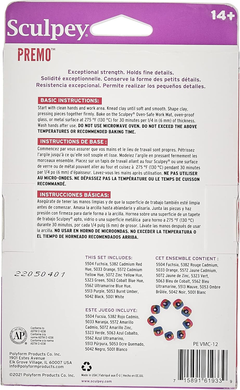 Premo Classic Mixing Color Sampler Pack, 12 Colors, Polymer Oven-Bake Clay, Non Toxic, 12 Oz., Great for Jewelry Making, Holiday, DIY, Mixed Media and Home Décor Projects