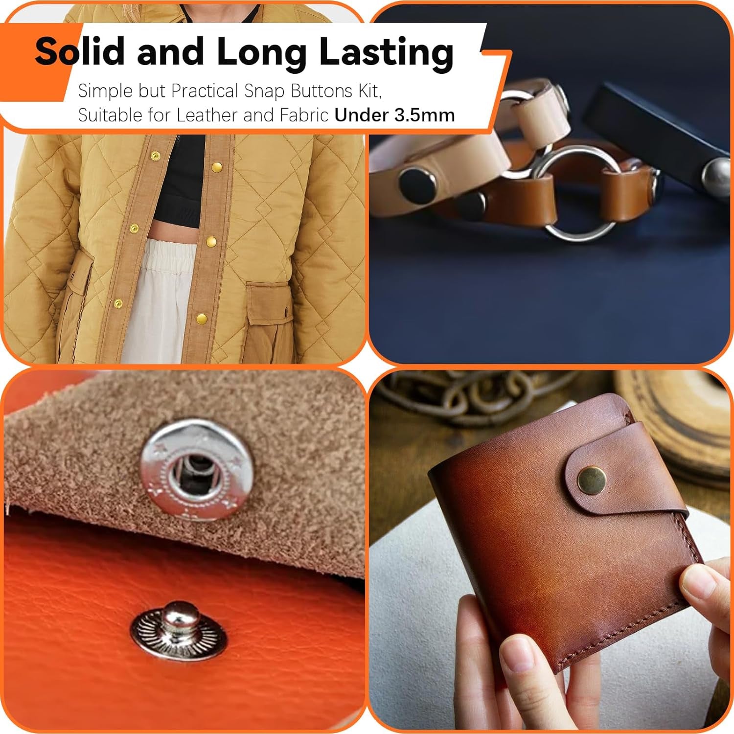 Leather Snaps and Fasteners Kit, Snap Button Kit Snaps Press Pliers and 15Mm Metal Leather Buttons, 40Sets 4Colors Leather Snaps for Fabric, Clothes, Jackets, Purse, Belts, Bags, Leather Snaps