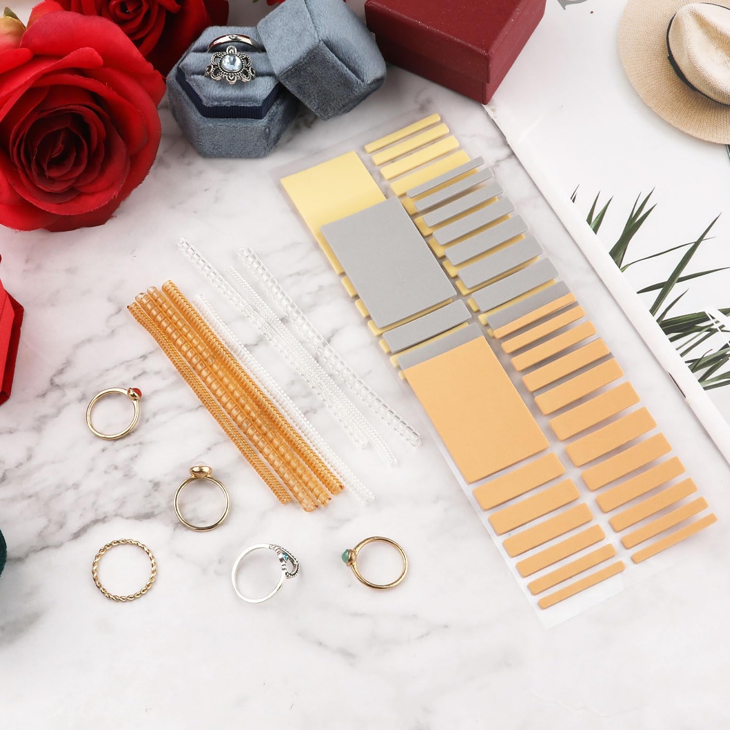 65Pcs Invisible Ring Size Adjuster Set, Jewelry Adjusters Spring Ring Sizer Guard Spiral Ring Tightener Fit Wide Rings Invisible Ring Sizer Adjuster for Loose Rings Golden Silver
