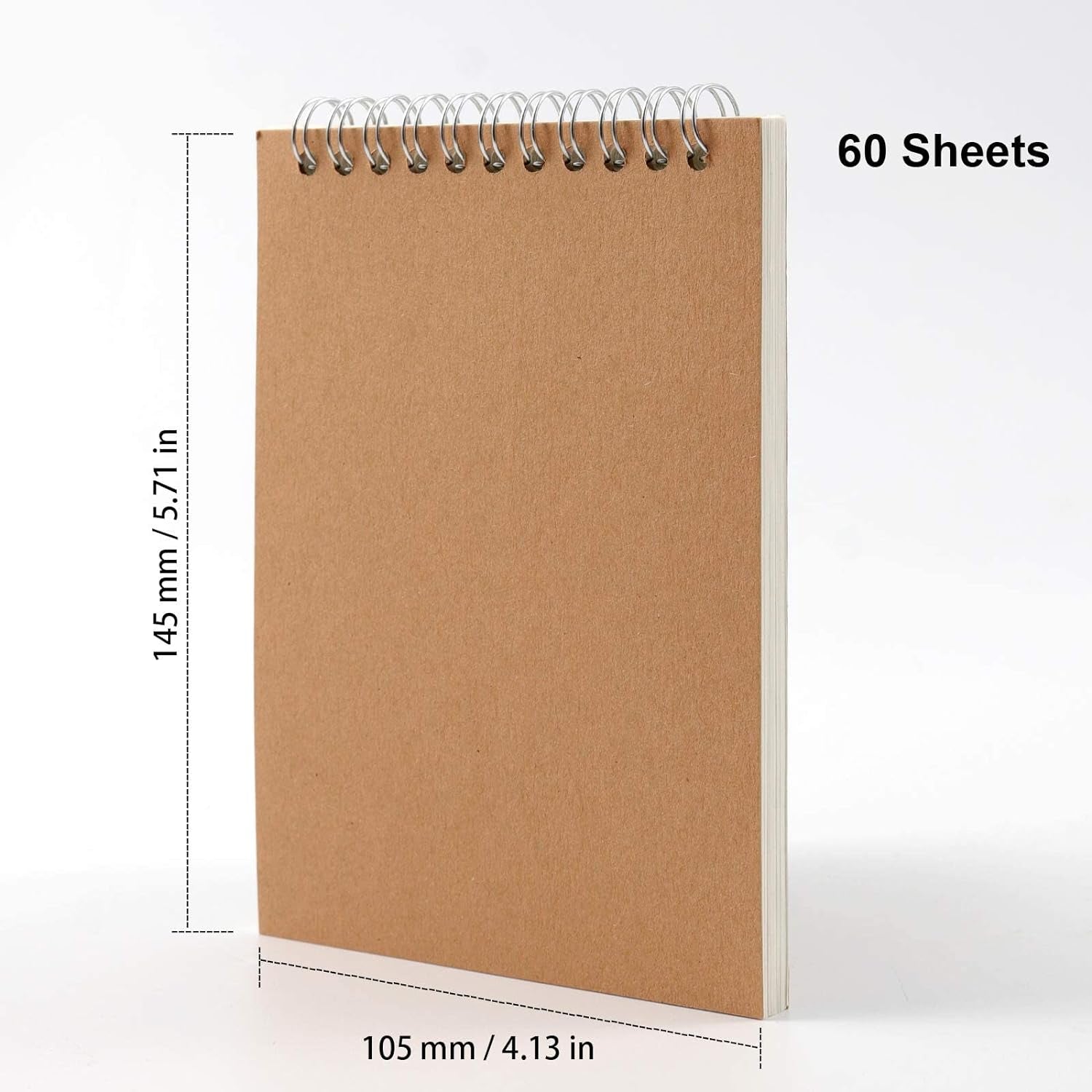 20 PCS A6 Size Top Spiral Bound Sketch Notebooks, Blank Kraft Brown Cardboard Cover Sketch Pad for Animation, Sketching, Drawing, Doodling and Journaling, 60 Sheets for Each Pad