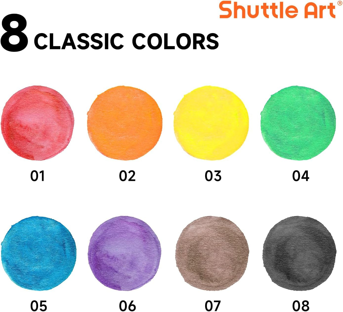 8 Colors Watercolor Paint Set Bulk, Pack of 40, Watercolor Paint Set with Paint Brushes for Kids and Adults, Washable Paint for Classroom, Parties, Kindergarten and Art Activities