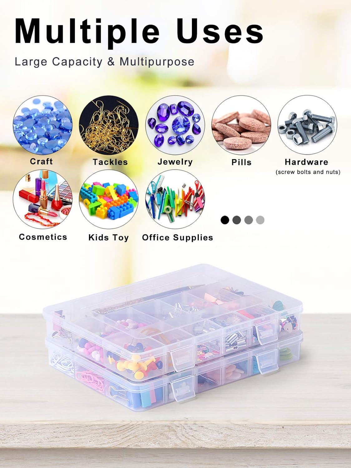 2 Pack 18 Grids Plastic Compartment Container, Bead Storage Organizer Box Case with Adjustable Removable Dividers for Jewelry Craft Tackles Tools, Size 7.8 X 6.3 X 1.2 In, White