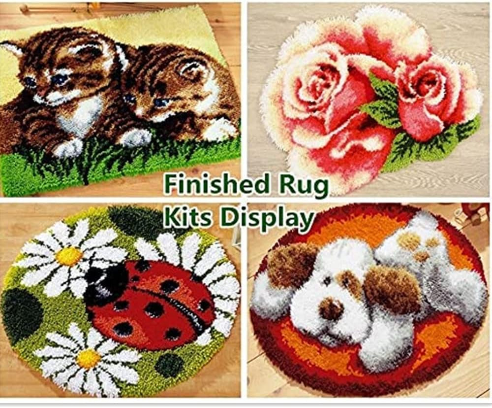 Animal White Tiger Latch Hook Rug Kit for Adults Easy Carpet Cushion with Printed Canvas Crochet Yarn Craft DIY Hooking Tapestry for Home Floor Decoration Pets Pads 52X38Cm
