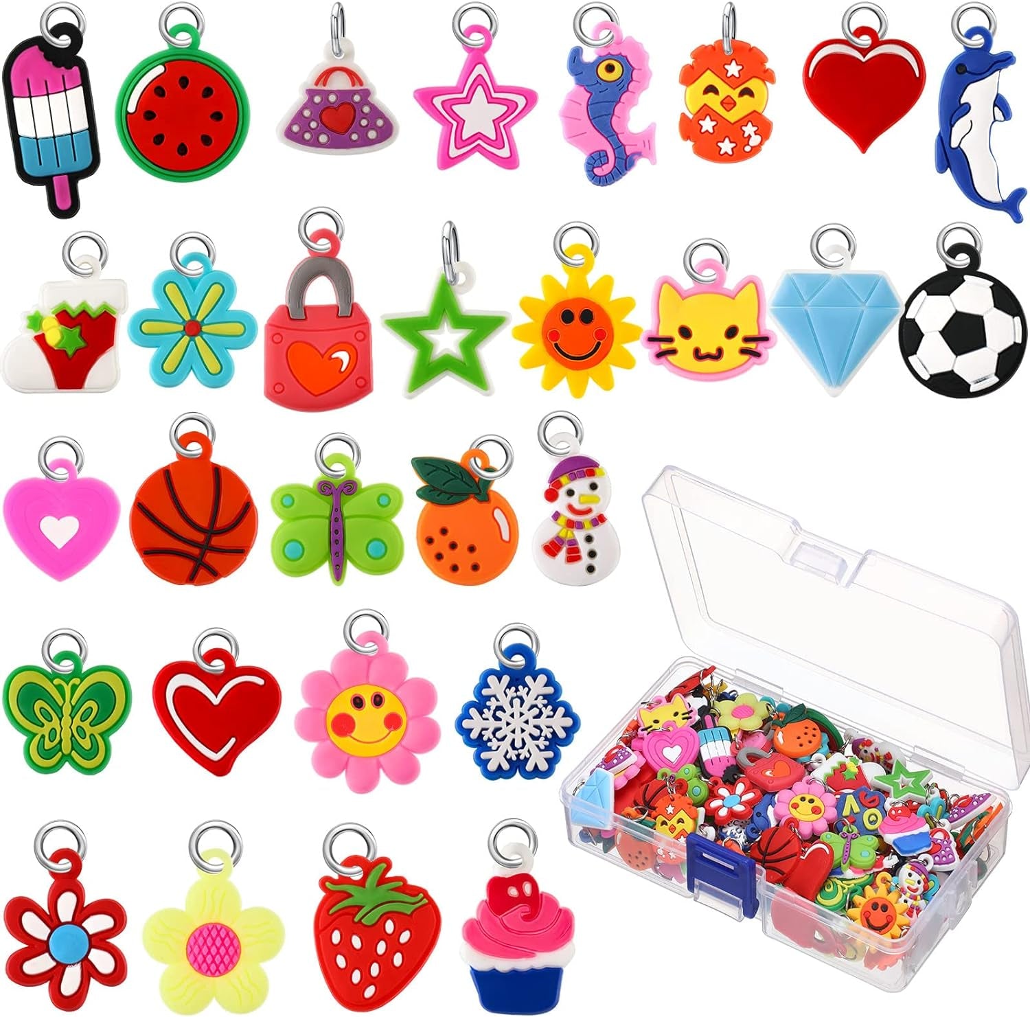 210 Pcs Silicone Bracelet Charms Rubber Bracelet Charms Small Bracelets Pendants Loom Pals Charms Loom Rubber Bands Making Kit for Jewelry Necklace DIY Charm Bracelets, 30 Styles