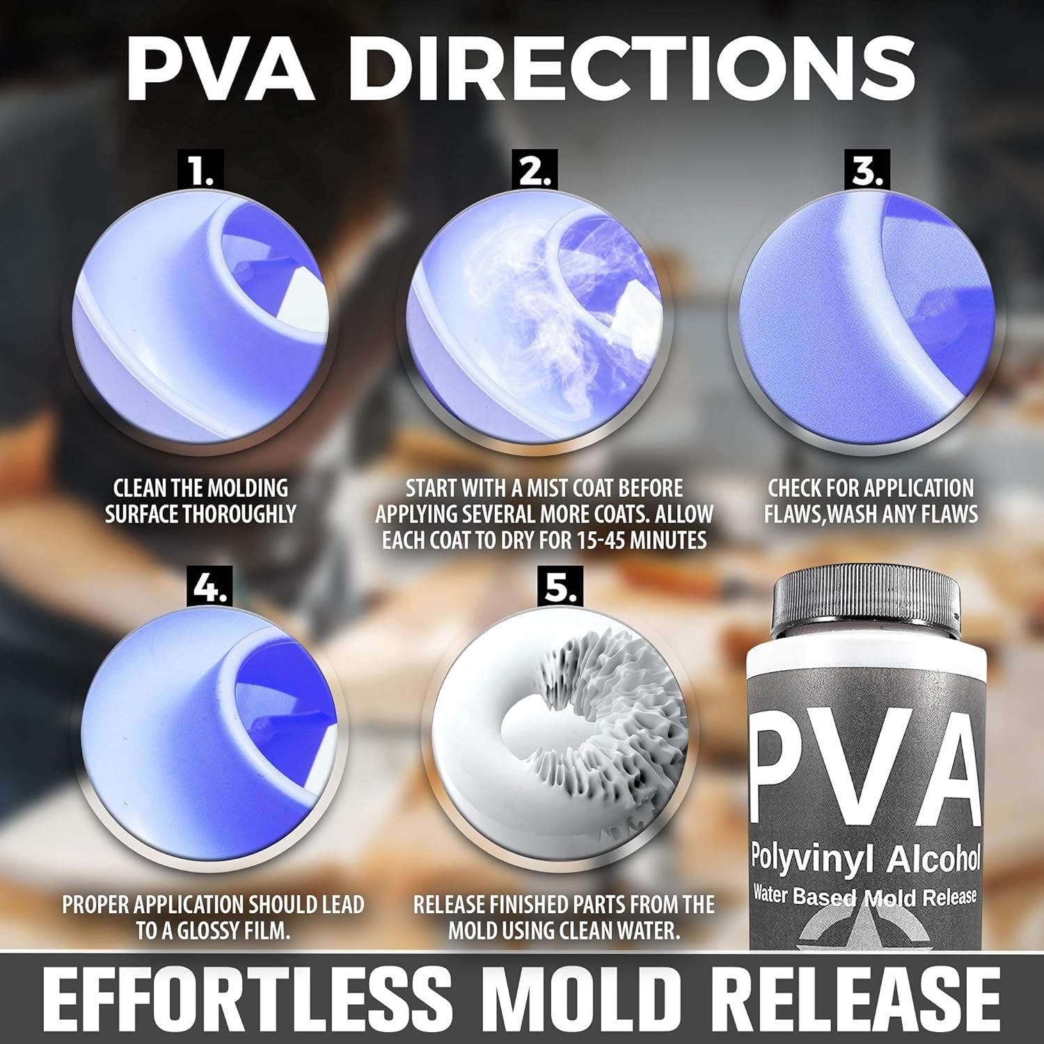 PVA Water Based Mould Release - Polyvinyl Alcohol Agent for Epoxy, Polyester, Vinyl Ester, Resin, Gel Coat, Polyurethane Foam, Silicone-Spray or Brush-On Film for Sculpture and DIY Projects