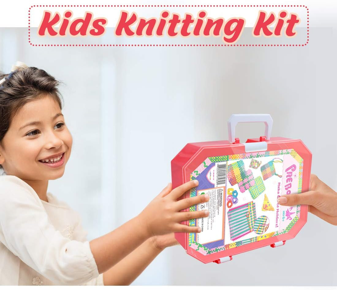 Weaving Loom Kit Toys for Kids and Adults, Potholder Loops Crafts for Girls Ages 6 7 8 9 10 11 12, 7&quot; Pot Holder Loom Knitting Kits and Gifts for Kids and Beginners, Make 6 Masterpieces