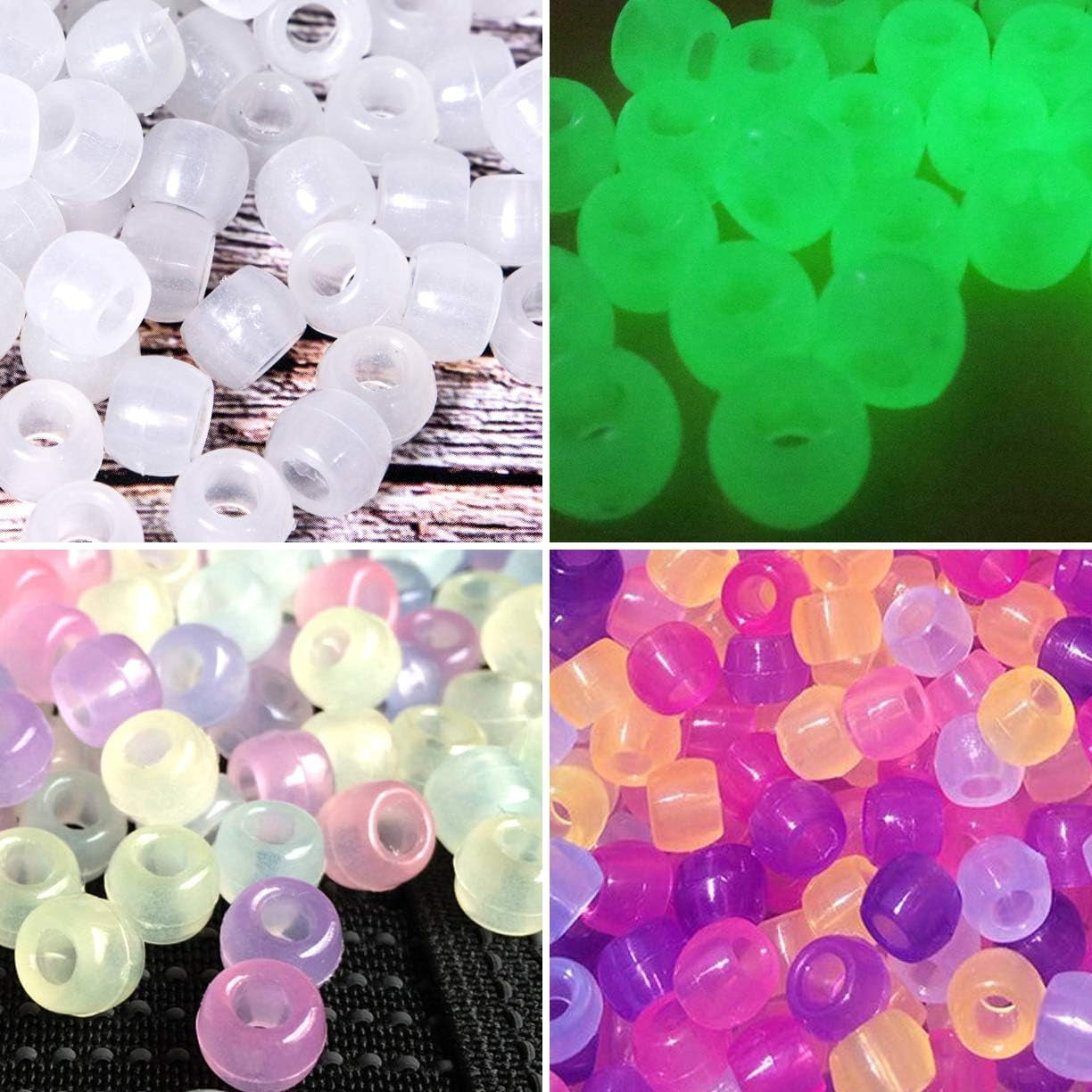1500 Pcs UV Beads, Glow in the Dark Beads Color Changing Sun Sensitive UV Reactive Pony Beads, Plastic Solar Beads with Crystal Elastic String & 2 Elastic Cords