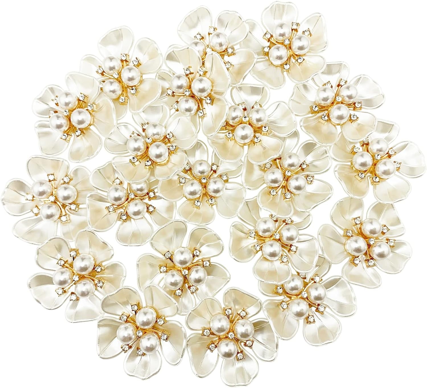 20Pcs Pearl Rhinestone Embellishments Flower Flatback Buttons Rhinestone Charms for Shoe Decoration Jewelry Making Clothes Brooch Wristband and Wedding Bouquet DIY