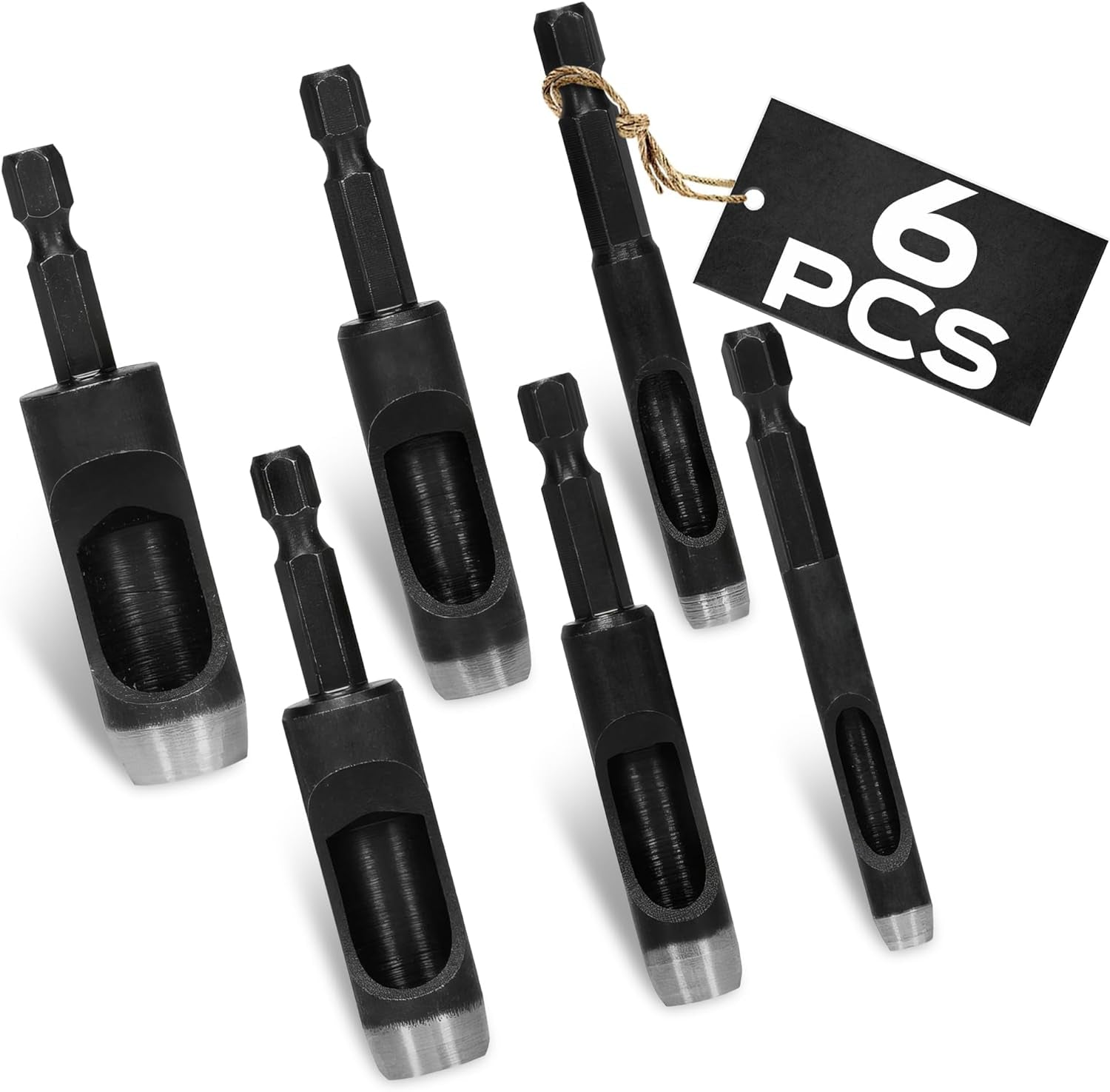 6Pcs Leather Hole Punch Tool - Hollow Punch Set Hex Shank Drill Bits Flexible Drill Bit Extension Hex Shank Drill Bit Set 3/16" 1/4" 5/16" 3/8" 7/16" 1/2" Non-Slip Fit Leather Hole Punches Set