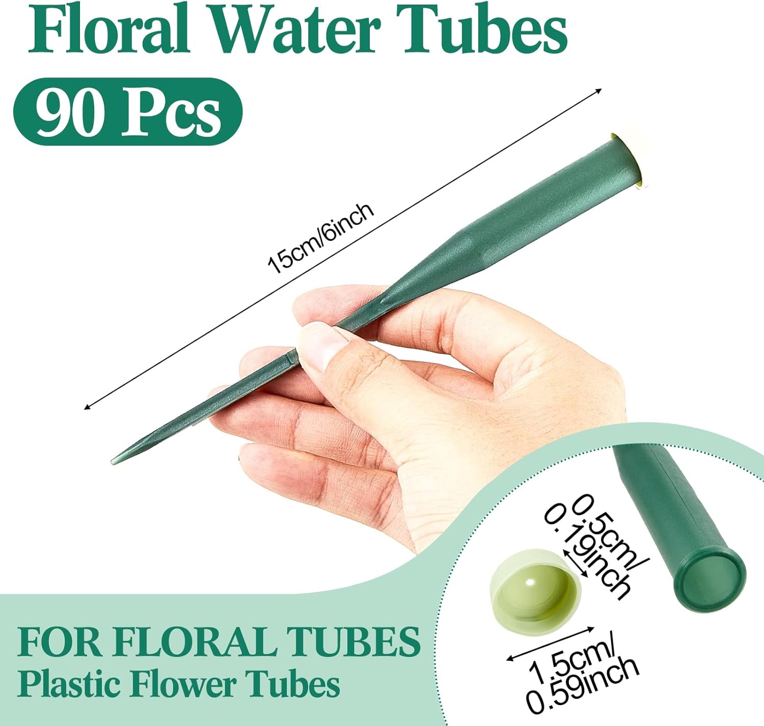 90 Pcs 6 Inch Floral Water Tubes Green Floral Tubes Plastic Flower Tubes Supplies for Fresh Flowers with Rubber Cap for Flower Stem Arrangements Florist Supplies
