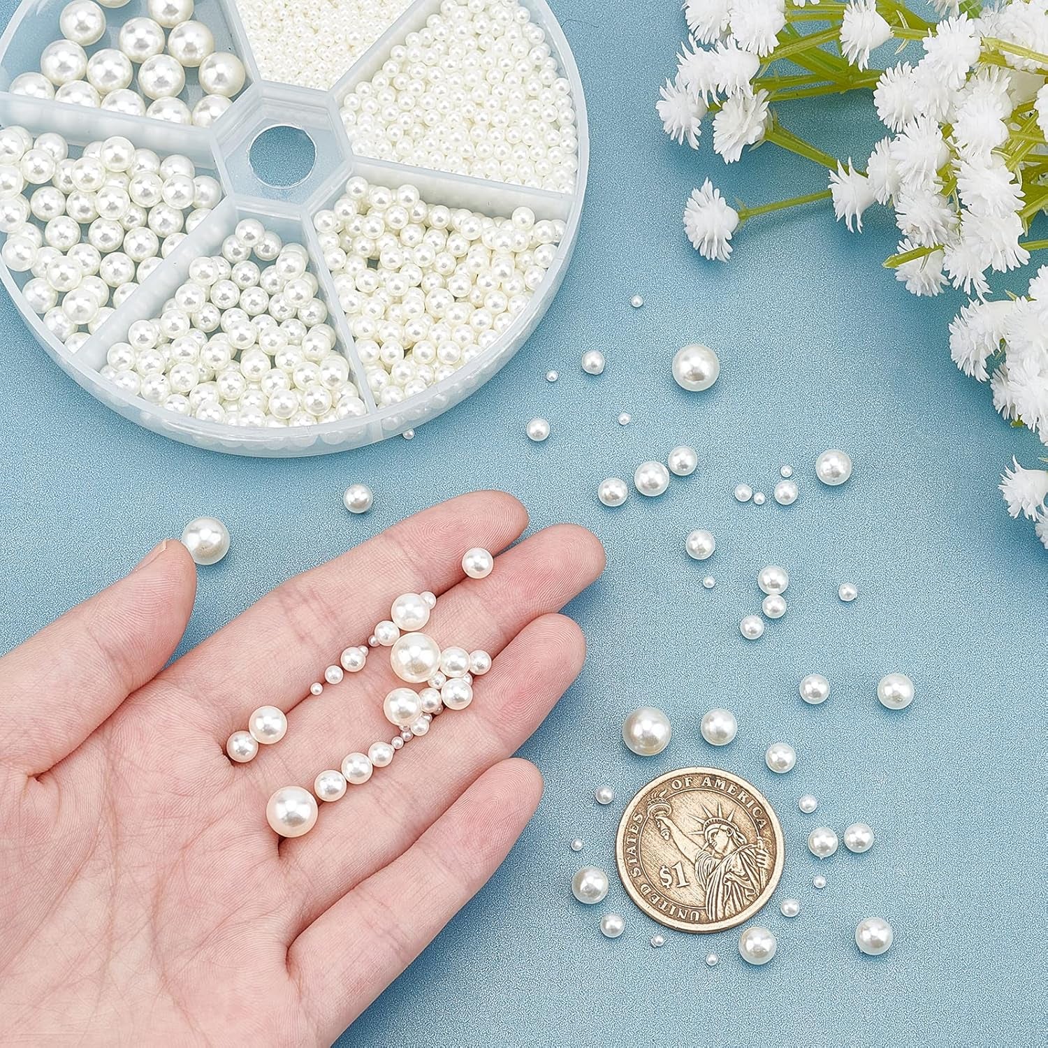 2200Pcs No Holes Pearls, White Pearl Beads Undrilled Imitated Pearl Beads Garment Acrylic Pearls for Crafting Table Scatter Floating Pearls Wedding Decor, 2/3/4/5/6/8Mm