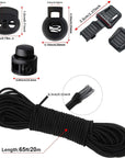 UD 40Pcs Plastic Cord Locks with 18-Inch 65Ft Elastic Cord Stretch String for Drawstring, Shoelaces, Clothing, Backpack, Bags (Black)