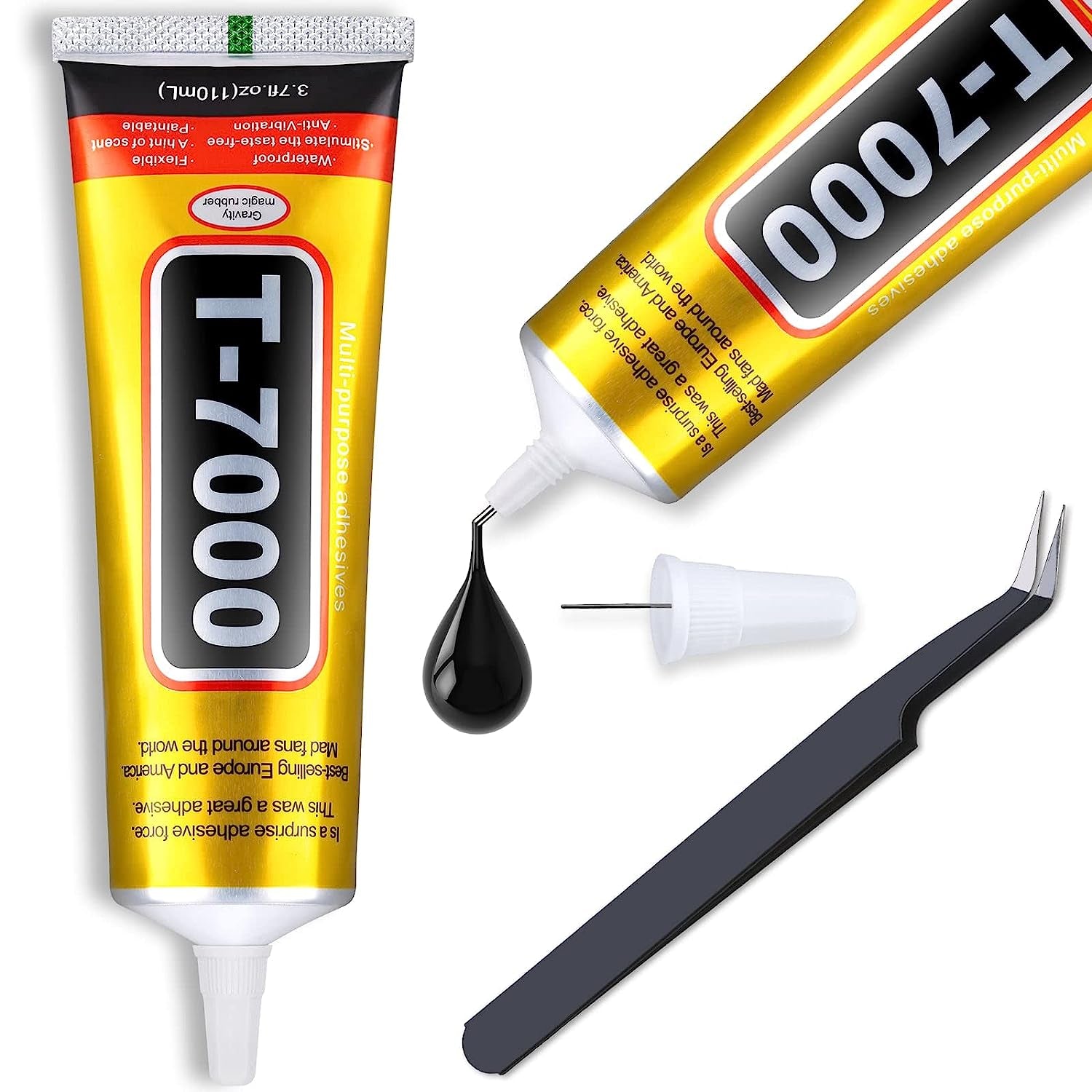 Upgrade T-7000 Black Adhesive Glue for Phone,  110Ml Waterproof Jewelry Glue Precision Craft Adhesive for Cell Phone Screen Repair Glass Wood Crafts Metal and Stones