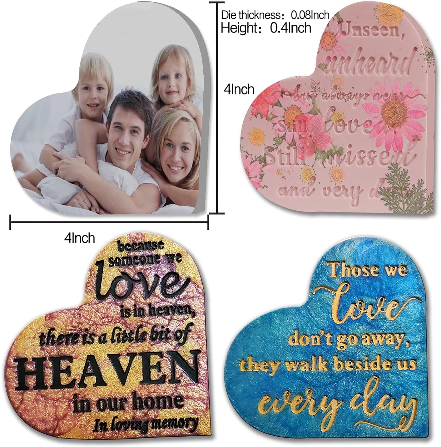 Epoxy Resin Molds 4 Pieces Silicone Casting Molds, Heart Memorial Sign Condolence Grief Signs for DIY Craft Home Decor Office Sign Sympathy Table Decorations