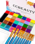 36 Colors Face Body Paint Oil, Hypoallergenic Face Painting Kit Professional for Kids Party with 30 Stencils + 10 Brushes for Halloween SFX Special Effects Cosplay Costume Makeup Supplies