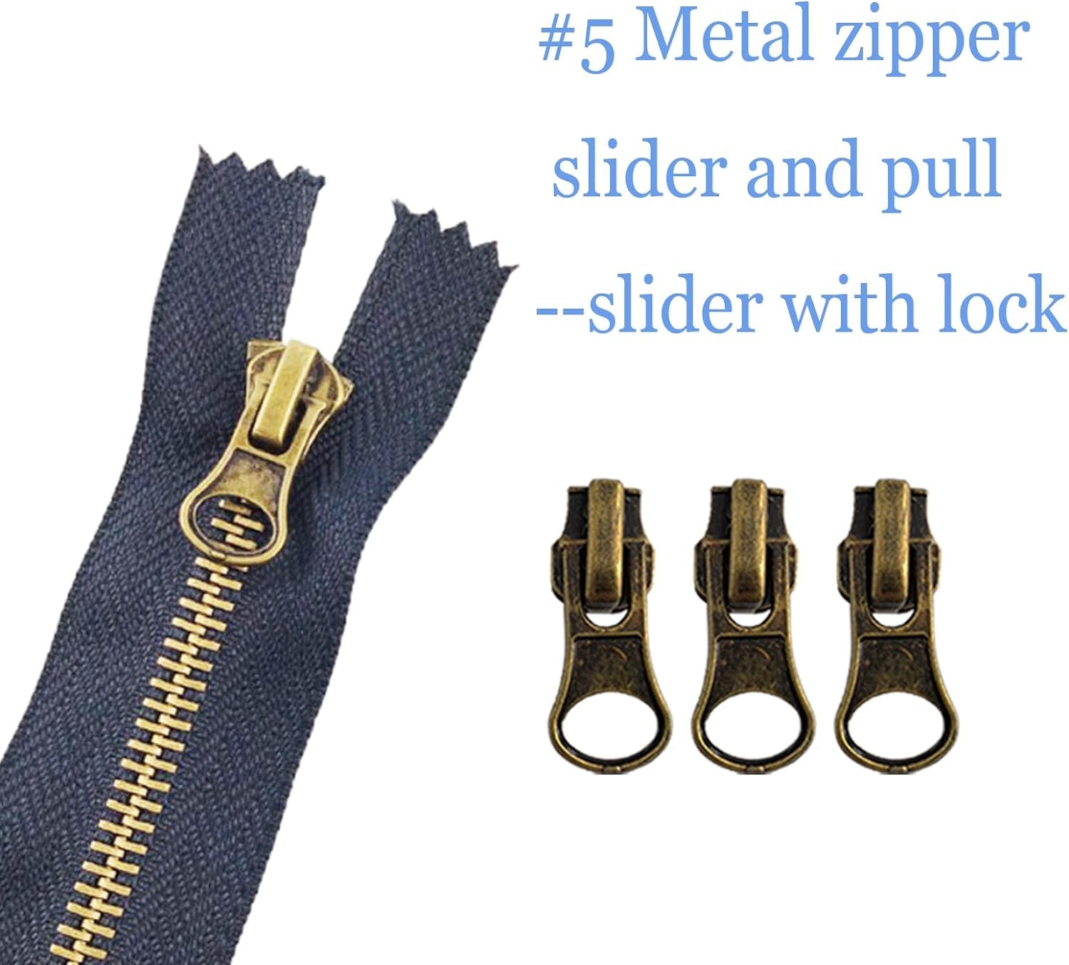 Zipper Repair Kit #5 Sliders with Pull 12 Pcs, Zipper Stops, Replacement Zipper Head Bottom Stop and Top Stop, Fix Zipper on for Repairing Coats,Jackets, Metal Plastic and Nylon Coil Zippers.