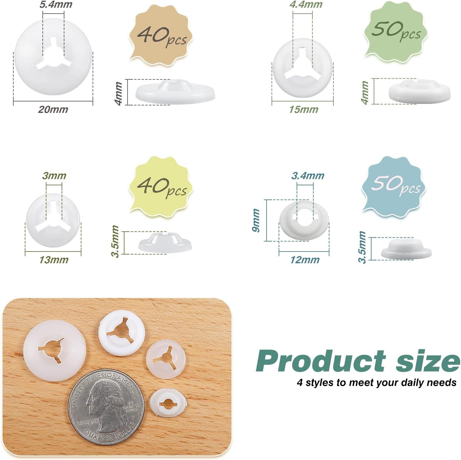 180Pcs Safety Eyes Backs 12Mm to 20Mm Plastic Washers for Safety Eyes and Noses Doll Accessories Washers for Stuffed Animals Amigurumis Crochet Bears Doll Making