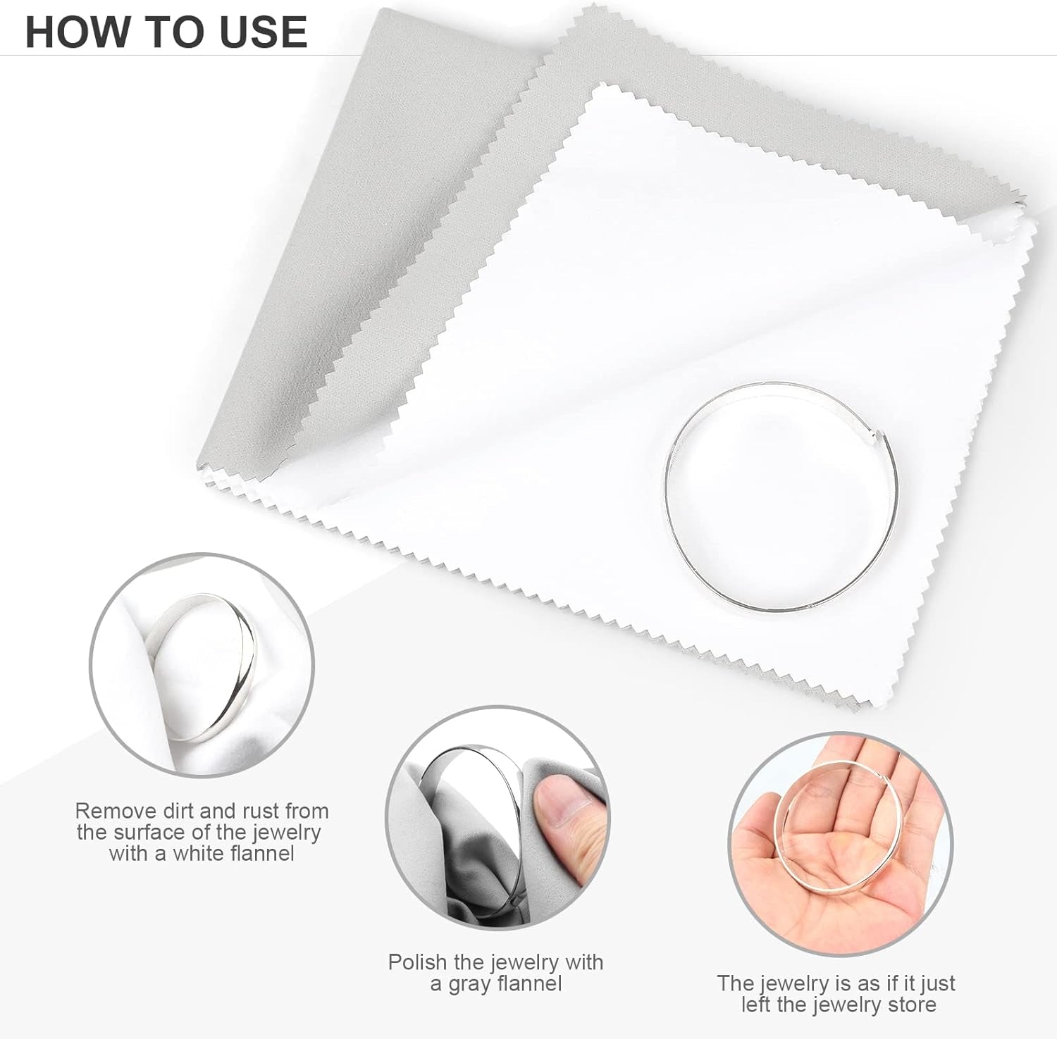 2 PCS Jewelry Cleaning and Polishing Cloth, 100% Pure Cotton Silver Polishing Cloth for Sterling Silver & Gold & Platinum Jewelry and Large Silverware, Reusable Soft Jewelry Cleaning Cloth