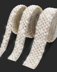 3 Rolls Pearl Ribbon Self Adhesive Pearl Rhinestone Ribbon Pearl Stickers Crystal Pearl Strips Rhinestone Strips Pearl Trim for Crafts DIY Wedding Birthday Party Phone Shoes Decoration
