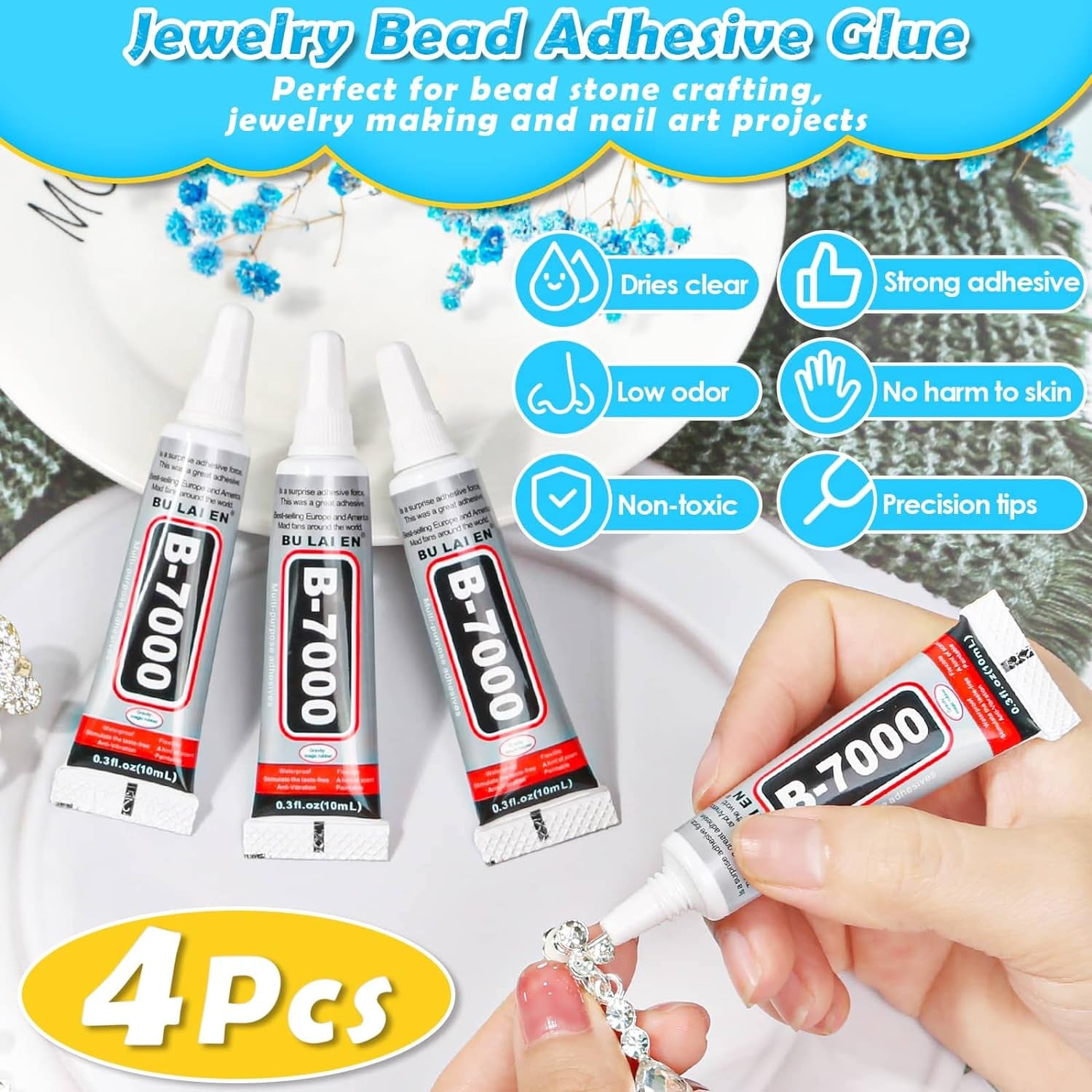 B7000 Jewelry Glue with Rhinestones for Crafts, 4500Pcs Rhinestones with Gems Adhesive for Shoes Cloth Fabric with Picker Pencil for Crafting Diamond Art Graduation Cap Decorations