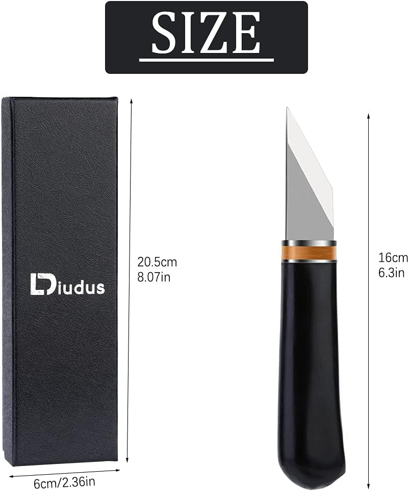 Leather Skiving Knife, Leather Cutting Knife with Wooden Handle, Leather Skiver - Pointed Skiving Knife for Leather Work, Knife Cutting Leather with Exquisite Package for DIY Leathercraft