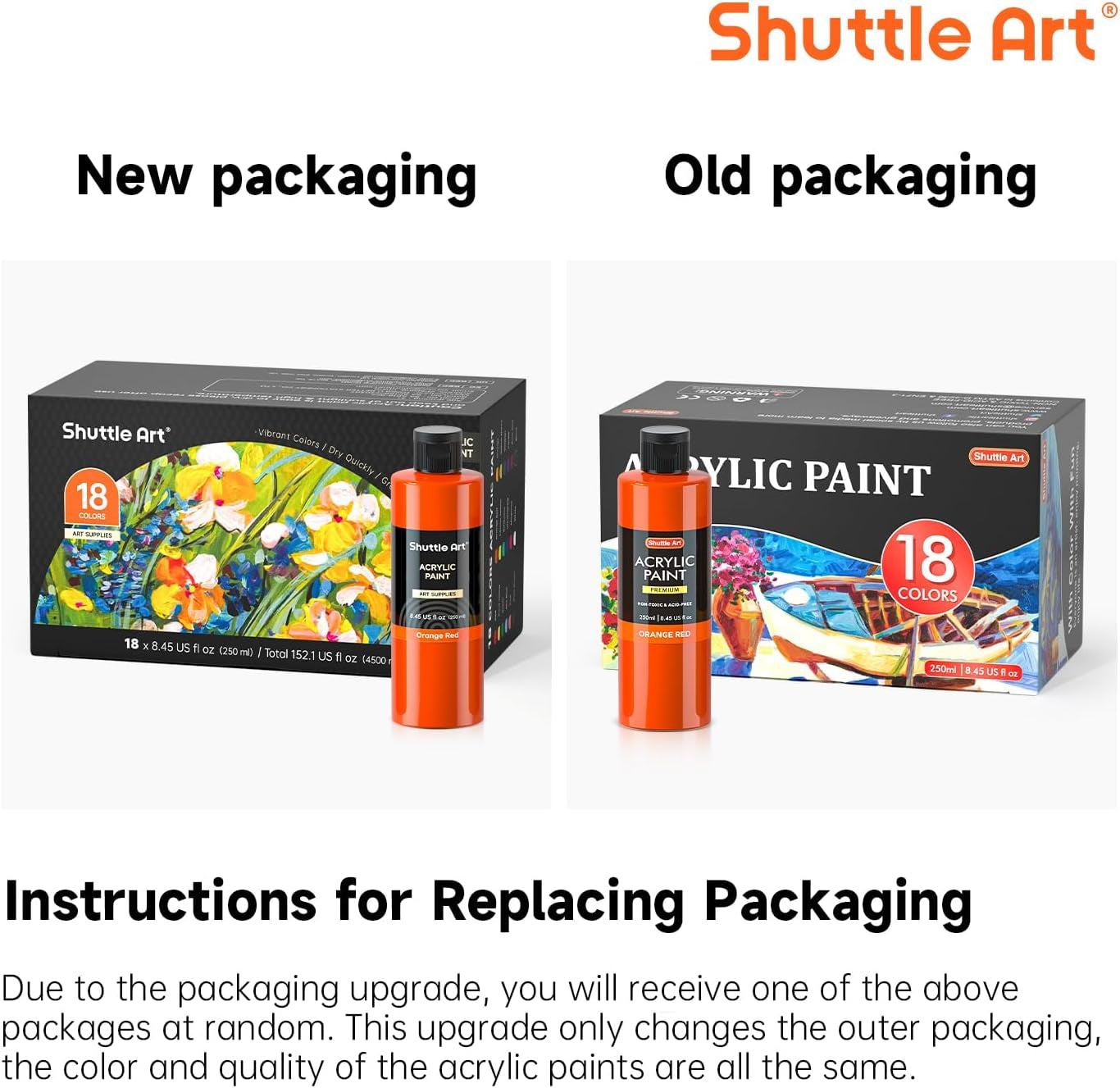 18 Colors Acrylic Paint Bottle Set (250Ml/8.45Oz), Rich Pigmented Bulk Painting Supplies for Artists, Beginners and Kids on Rocks Crafts Canvas Wood Ceramic