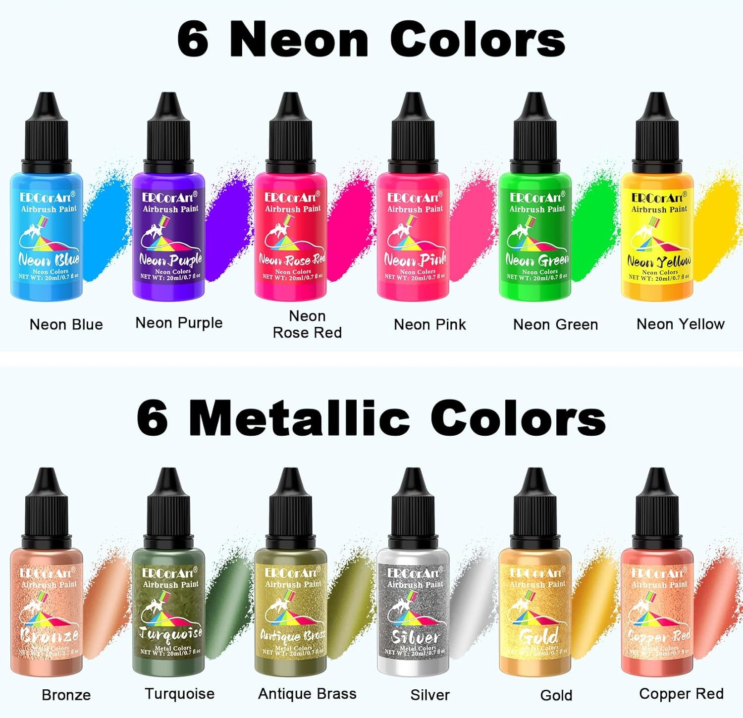 Airbrush Paint Set - 30 Colors Ready to Spray Airbrush Kit with 2 Cleaning Brush, Water Based Acrylic Air Brush Paint for Metal, Plastic Models, Artists - 0.7Fl Oz