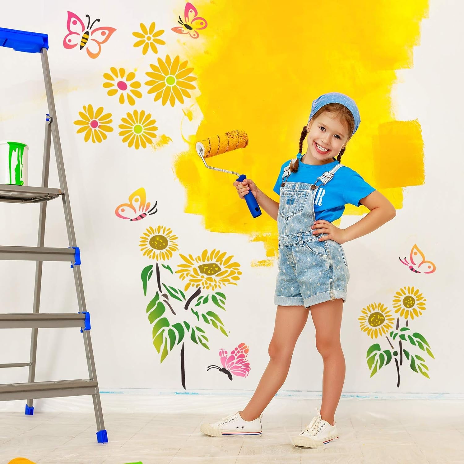 8 Pieces Sunflower Butterflies Painting Stencils for Painting on Wood Flower Butterfly Stencil Kit for Painting on Wall Canvas You Are My Sunshine Reusable Plastic Template for Door Home Decoration
