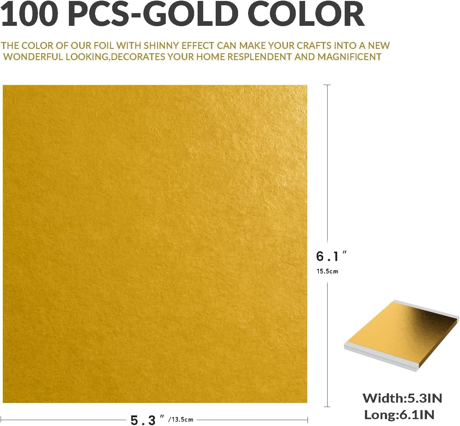 100PCS Gold Leaf Sheets for Gilding Painting DIY Craft Non Fading Non Oxidising 6.1X5.3In