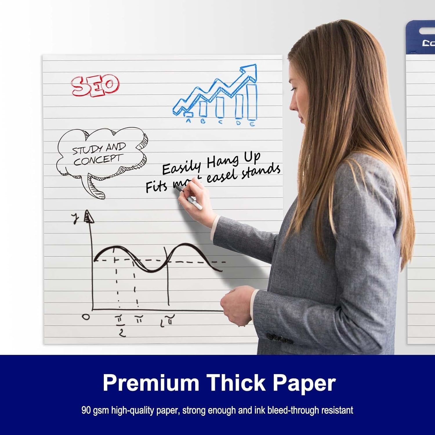 Lined Sticky Easel Pad, 25 X 30 Inches Flip Chart Paper for Teachers, Large Self Stick Easel Paper, 30 Sheets/Pad, 2 Pads/Pack